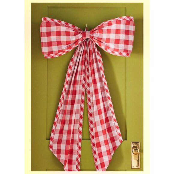 Anthropologie Gingham Bow Tree Topper Red NIP - Picture 3 of 9